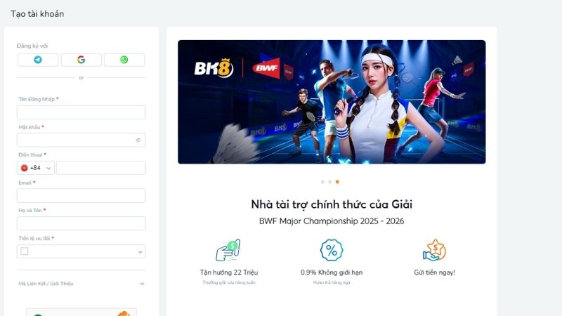 Đăng ký đơn giản trên cả PC và di động